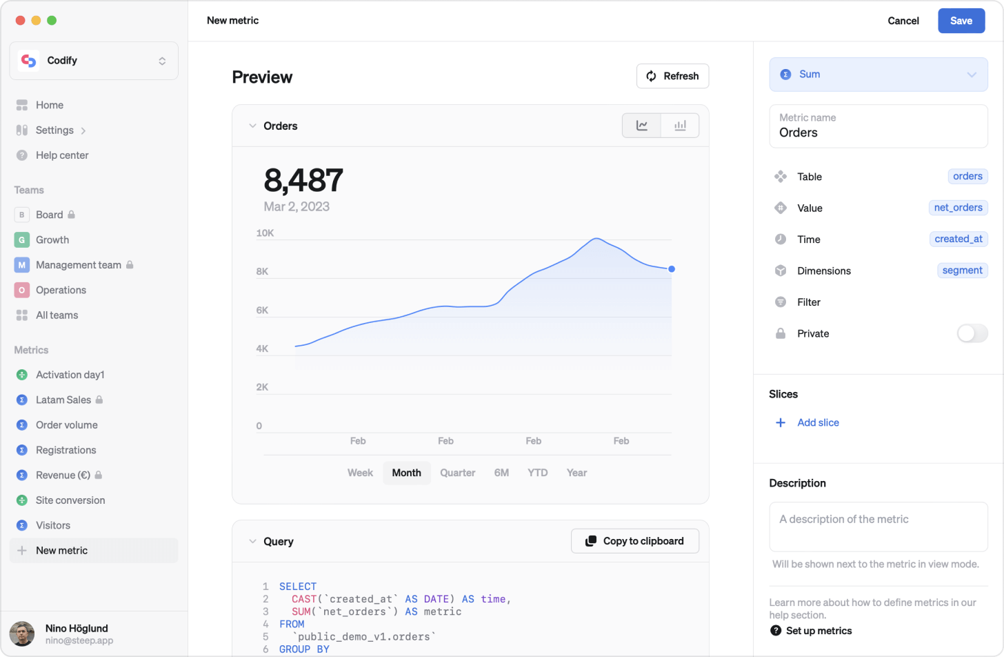 Metric preview