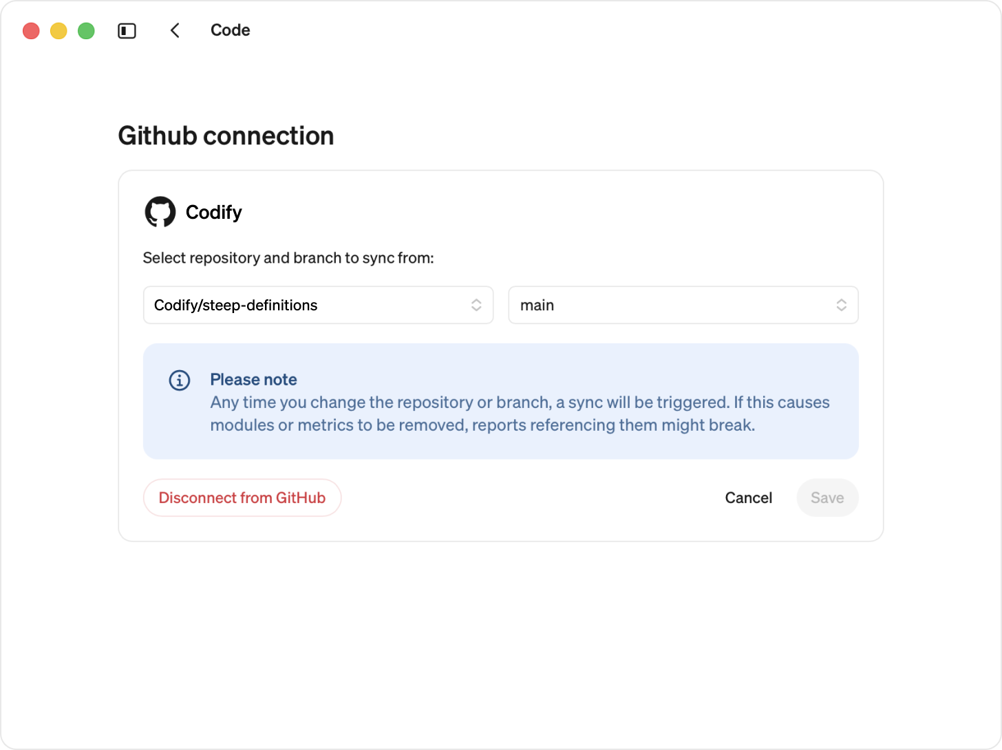 Edit GitHub connection