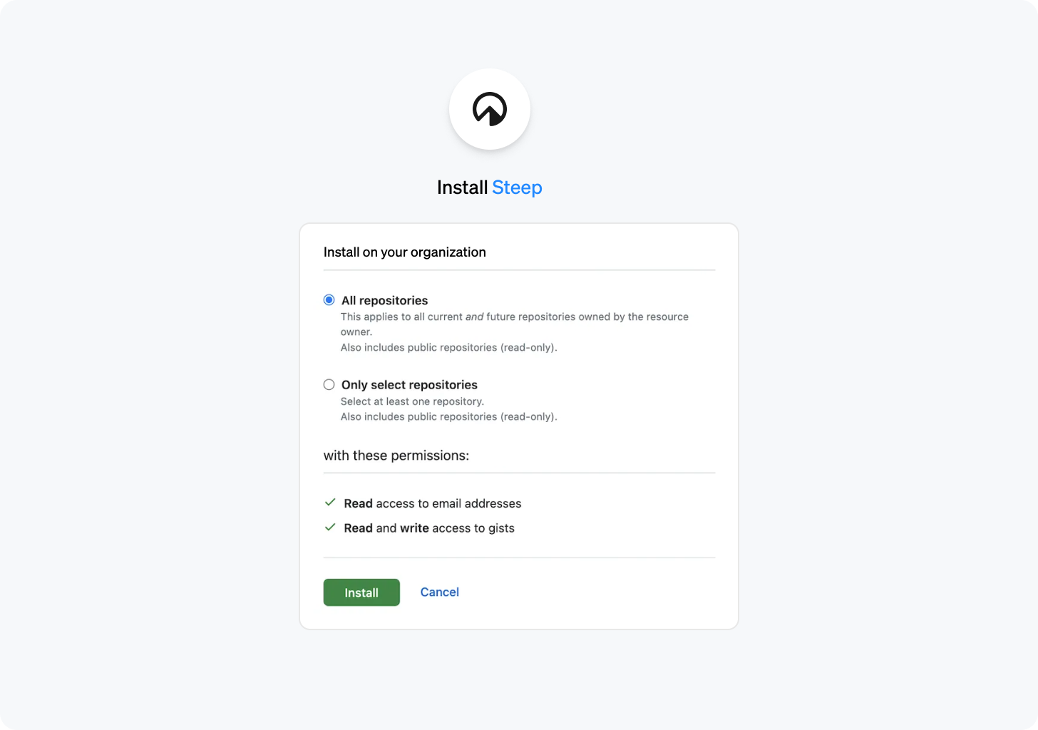 Connect the Steep GitHub app
