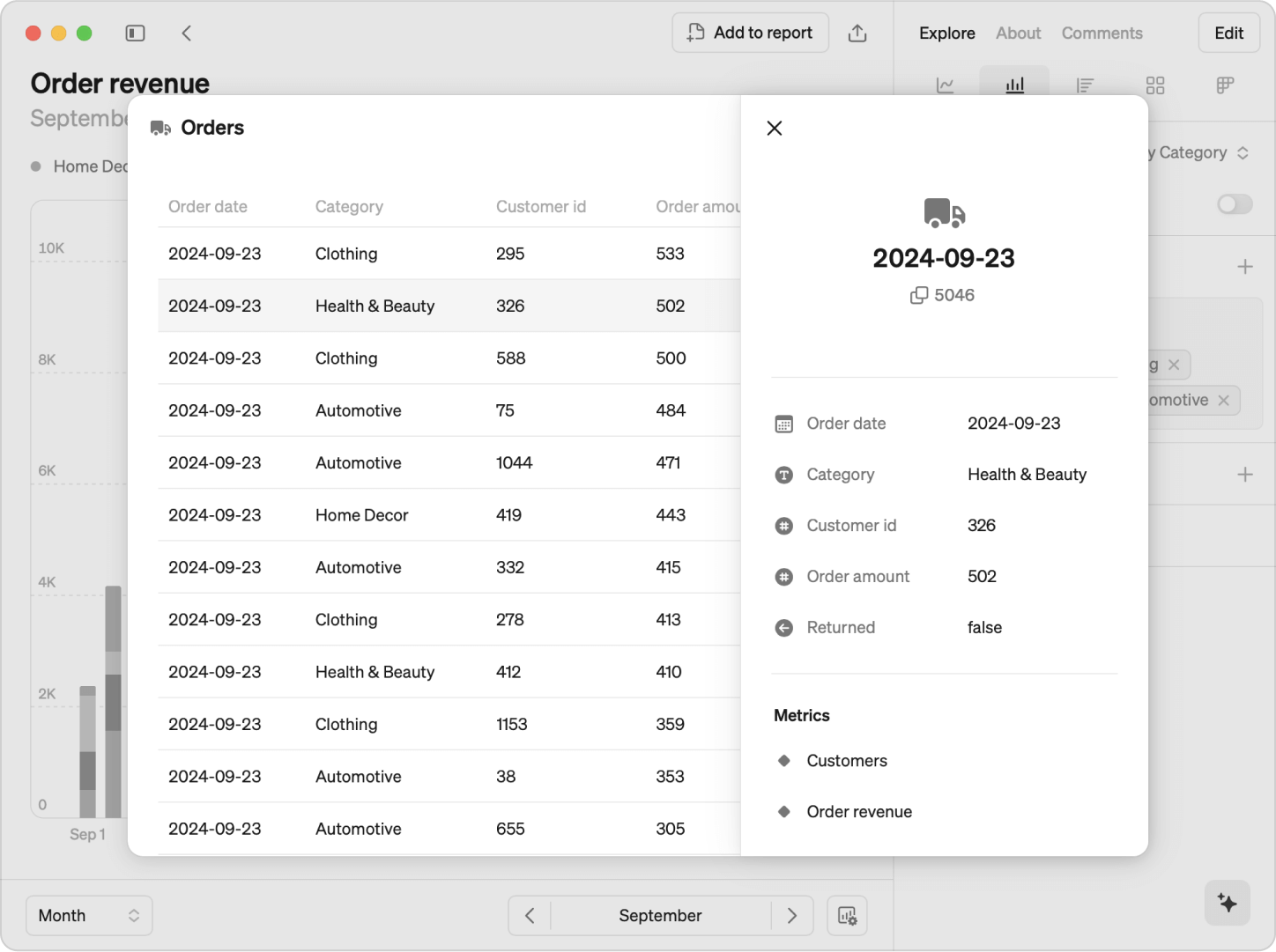 Get a list of entities for the selected point in time