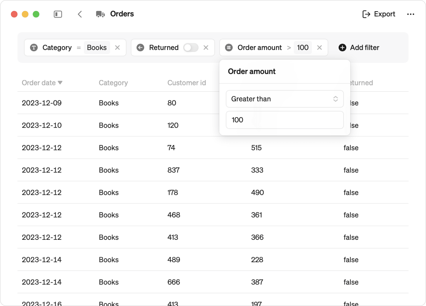 Filter a list of entities