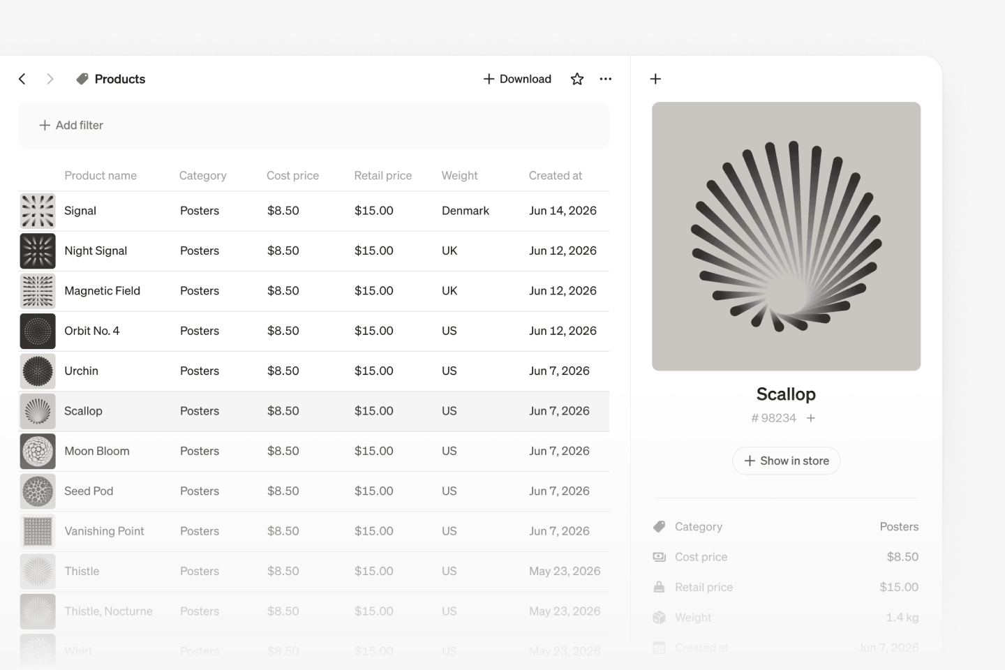Images on entity rows
